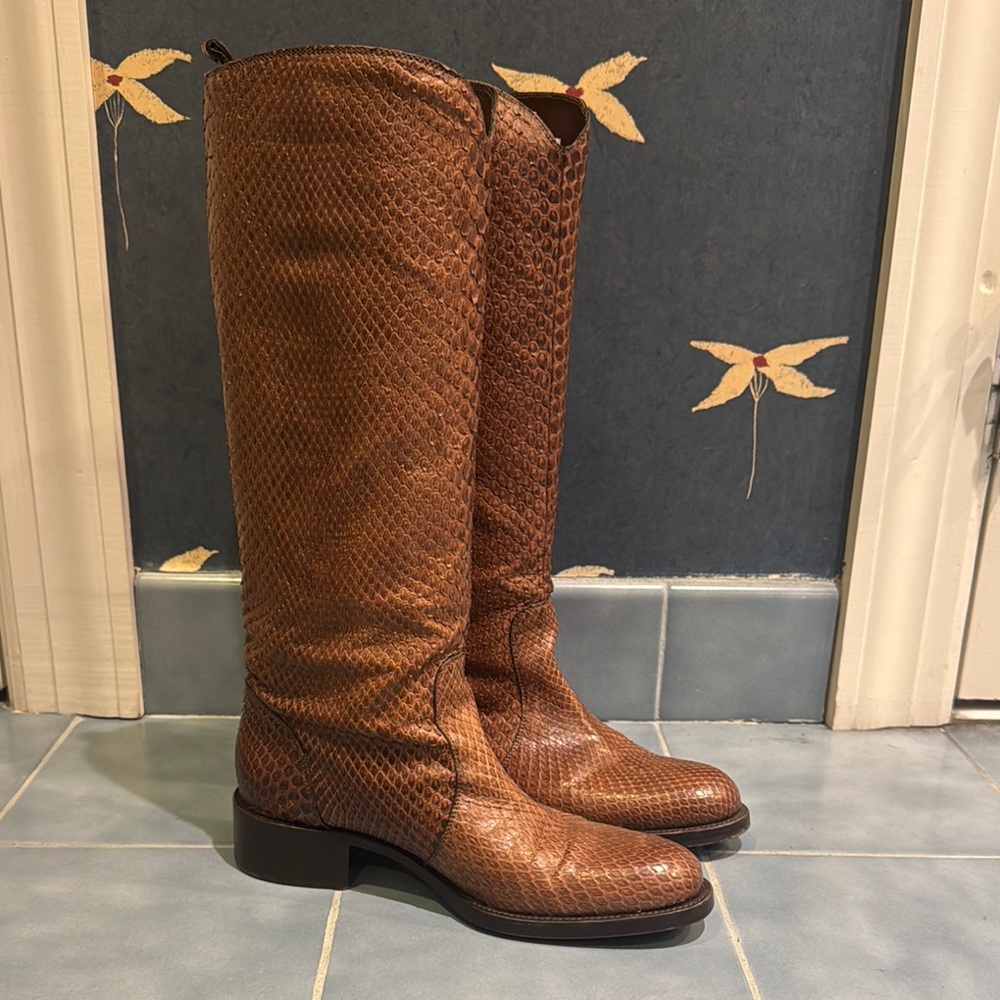 Brown Snakeskin Knee-High Boots